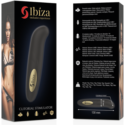 IBIZA - KLITORISTIMULATOR USB-LADER 10 VIBRASJONSMODI GYLLEN 13 X 2,9