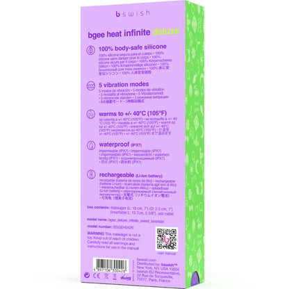 B SWISH - BGEE HEAT INFINITE DELUXE OPPLADBAR VIBRATOR LAVENDEL SILIKON