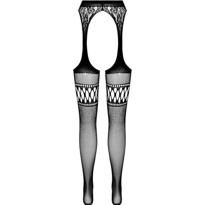 PASSION - S026 BLACK TIGHTS WITH GARTER ONE SIZE
