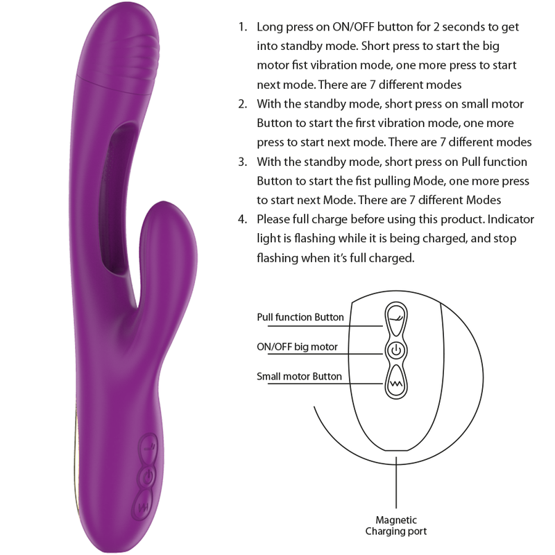 INTENS - APOLO OPPLADBAR MULTIFUNKSJONSVIBRATOR 7 VIBRASJONER MED SVINGENDE BEVEGELSE LILLA