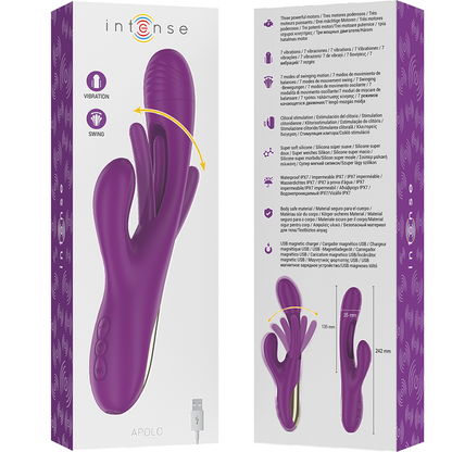 INTENS - APOLO OPPLADBAR MULTIFUNKSJONSVIBRATOR 7 VIBRASJONER MED SVINGENDE BEVEGELSE LILLA