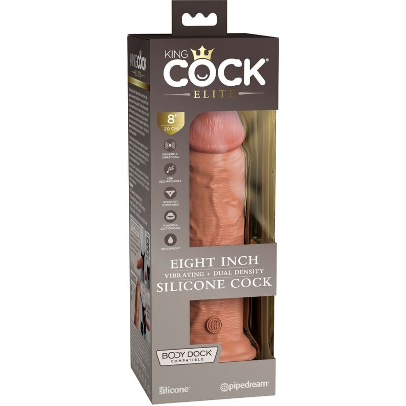 KING COCK - ELITE REALISTISK DILDO VIBRERENDE &amp; SILIKON 20,3 CM KARAMELL