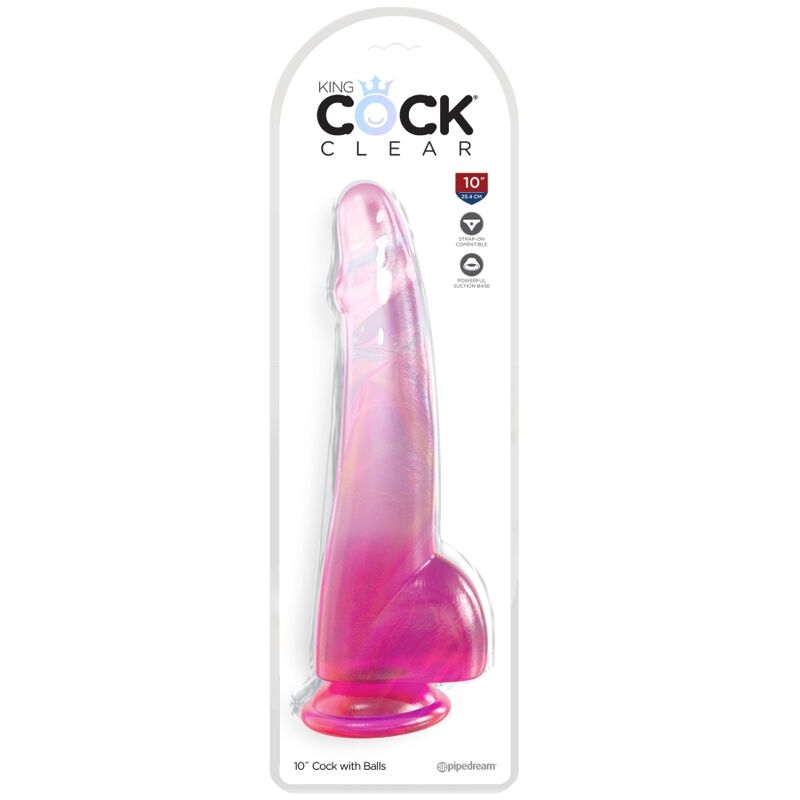 KING COCK - KLAR DILDO MED TESTIKLENE 19 CM ROSA