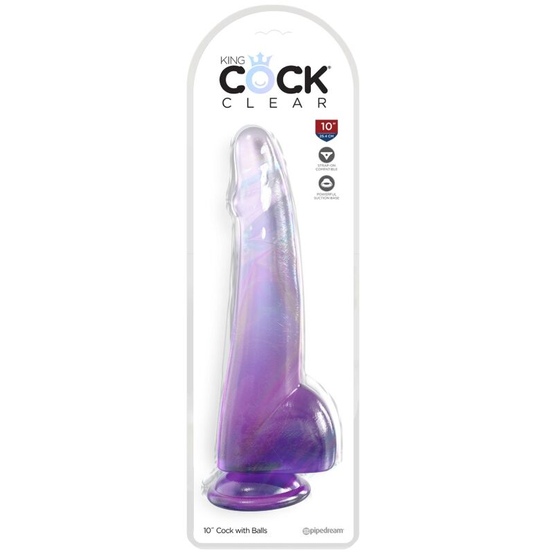 KING COCK - KLAR DILDO MED TESTIKLENE 19 CM LILLA