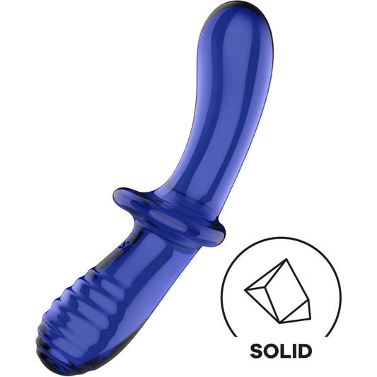 SATISFYER - DOBBEL KRYSTALL DILDO BLÅ