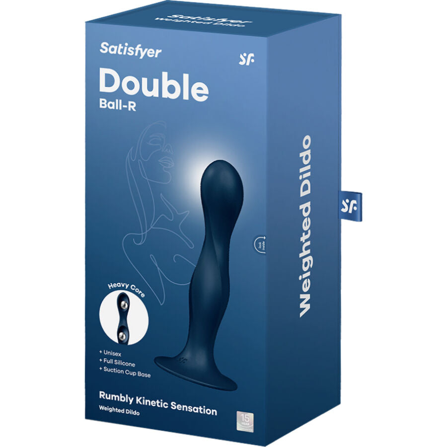 SATISFYER - DOUBLE BALL-R SILIKON DILDO BLÅ