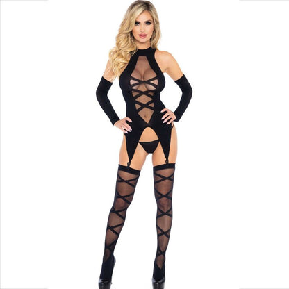 LEG AVENUE - SETT 3 DELER BODY + STRØMPER + ERMER
