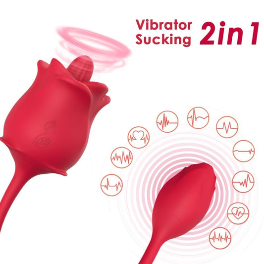 ARMONY - ROSA 2-I-1 SUKTIONSSTIMULATOR OG VIBRATOR 10 MODUS MED RØD HALE