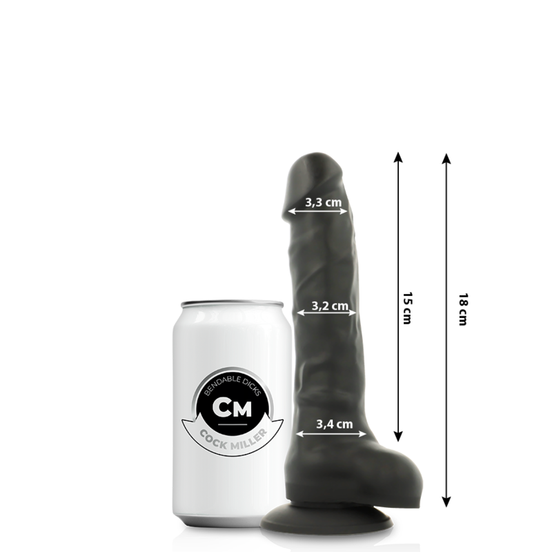 COCK MILLER - DILDO REALISTISK SILIKON TETTHETS ARTIKULERBAR SVART 18 CM