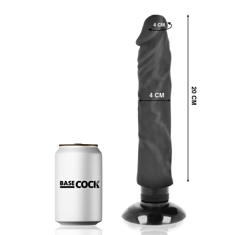BASECOCK - REALISTISK VIBRATOR 2-1 SVART 20 CM -O- 4 CM