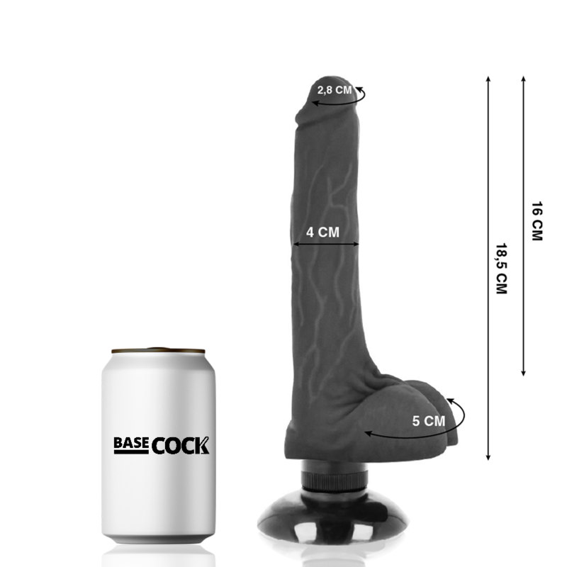 BASECOCK - REALISTISK VIBRATOR 2-1 SVART 18,5 CM -O- 4 CM