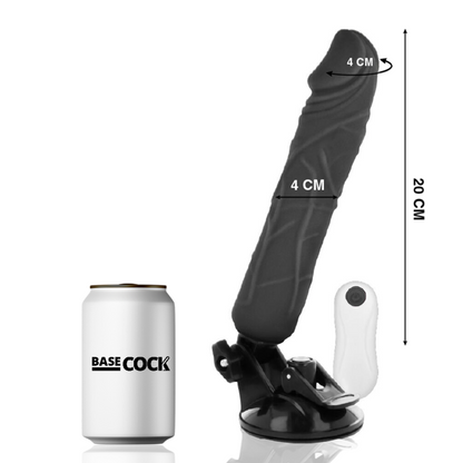 BASECOCK - REALISTISK VIBRATOR FJERNKONTROLL SVART 20 CM -O- 4 CM