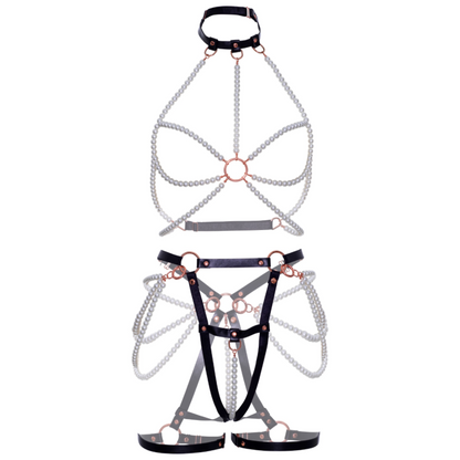 LEG AVENUE - HARNESS BRA & PEARL GARTER M