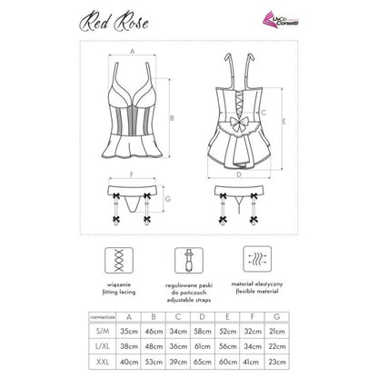 LIVCO CORSETTI FASHION - RØD ROSE LC 90130 KORSETT + TRUSSE RØD L/XL