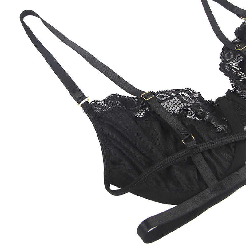 SUBBLIME - SETT MED 3 DELER BH + THRING + BLONDE-RØRETTLØPSBÅND SVART L/XL