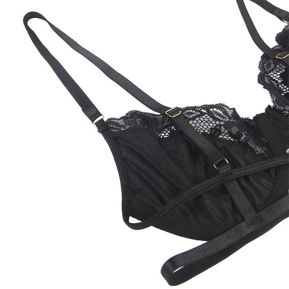 SUBBLIME - SETT MED 3 DELER BH + THRING + BLONDE-RØRETTLØPSBÅND SVART L/XL