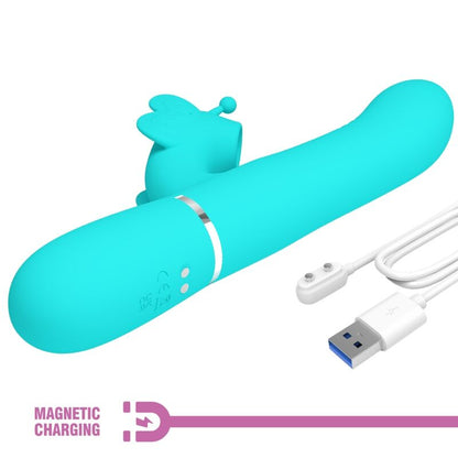 PRETTY LOVE - MULTIFUNCTION RABBIT VIBRATOR 4 IN 1 BUTTERFLY AQUA GREEN