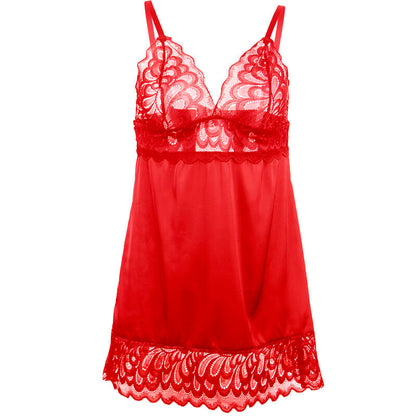 SUBBLIME - SATIN BABYDOLL WITH LACE RED L/XL