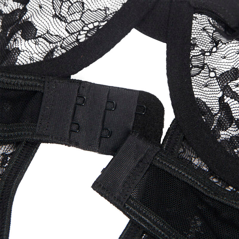 SUBBLIME - TEDDY MED RØRETELEFON MED BLONDEDETALJER OG STRIPER SVART S/M