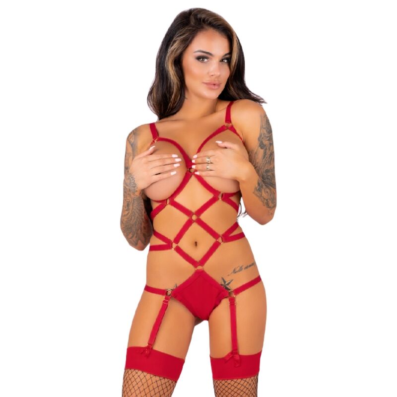 LIVCO KORSETTIMOTE - THIARA LC 20213 SETT BODY + STRØMPER RØD L/XL