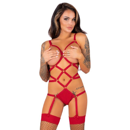 LIVCO KORSETTIMOTE - THIARA LC 20213 SETT BODY + STRØMPER RØD L/XL