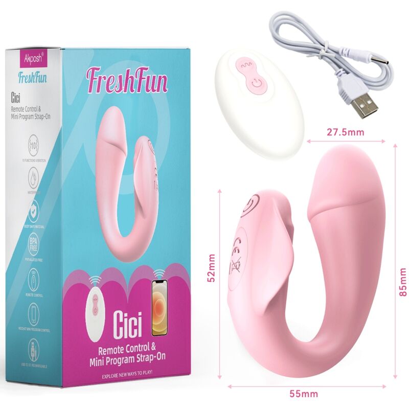 ARMONY - FRESHFUN CICI STAP-ON VIBRATOR FJERNKONTROLL OG APP 10 VIBRASJONER ROSA