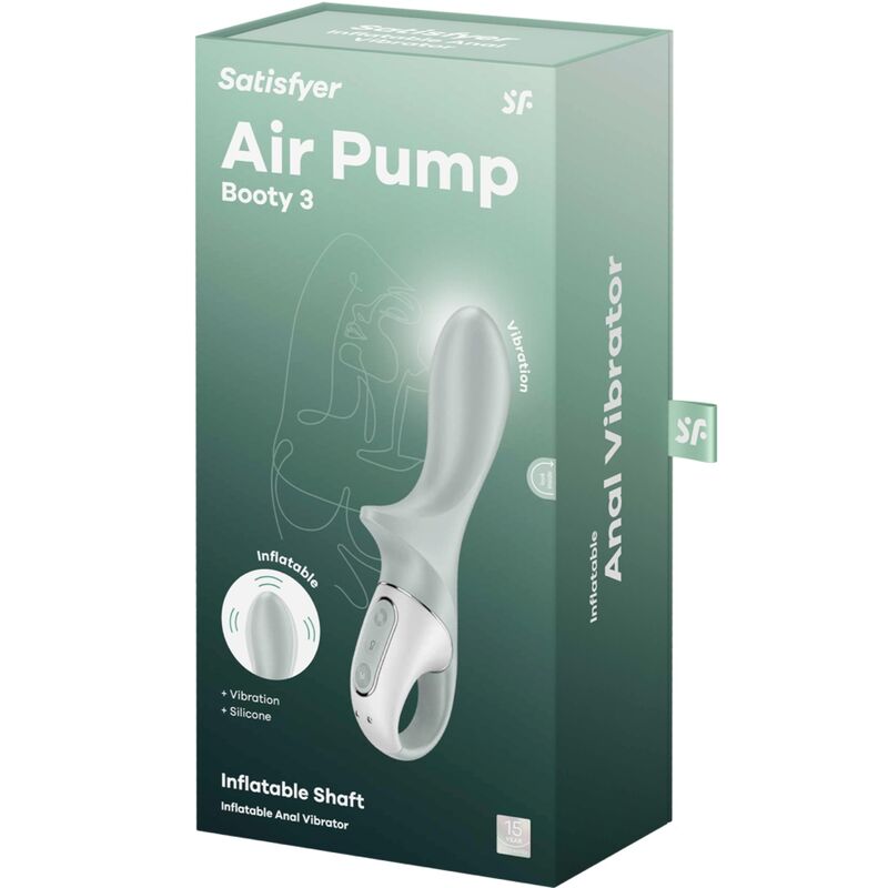 SATISFYER - AIR PUMP BOOTY 3 OPPLÅSBAR ANALVIBRATOR GRÅGRØNN
