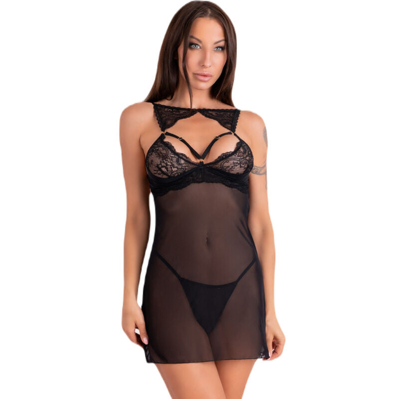 LIVCO CORSETTI FASHION - KROLINA LC 90734 CHEMISE + TONG SORT L/XL
