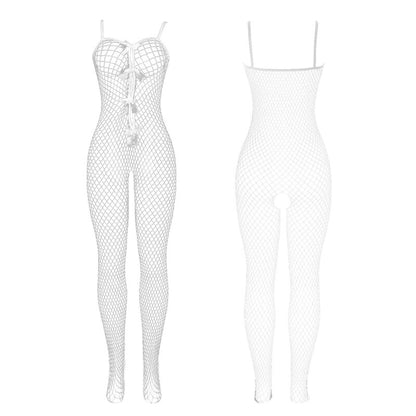 SUBBLIME - 951740 BODYSTOCKING HVIT FISKNETTING MED SLØYER EN STØRRELSE