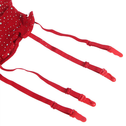 SUBBLIME - 952181 FISHNETTING BODYSTOCKING MED HANSKER OG DIAMANTER RØD EN STØRRELSE
