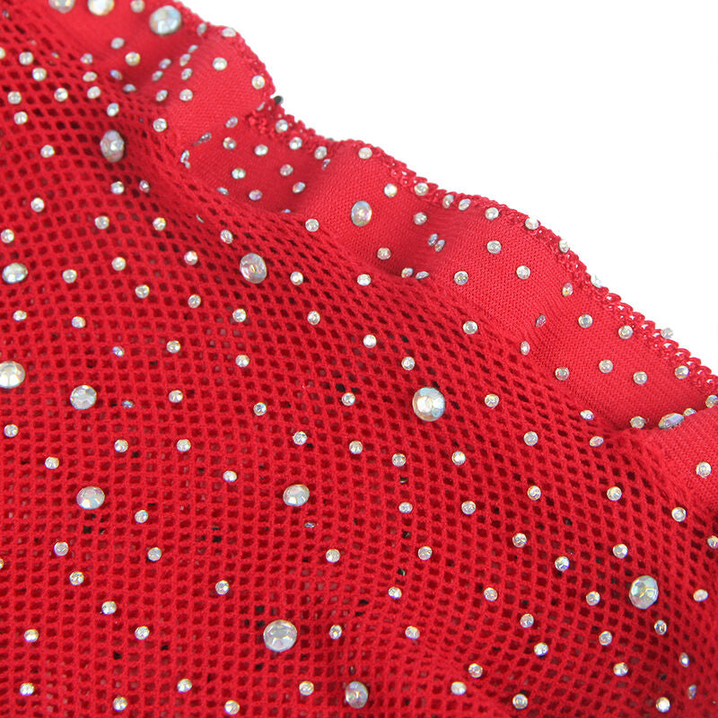 SUBBLIME - 952181 FISHNETTING BODYSTOCKING MED HANSKER OG DIAMANTER RØD EN STØRRELSE