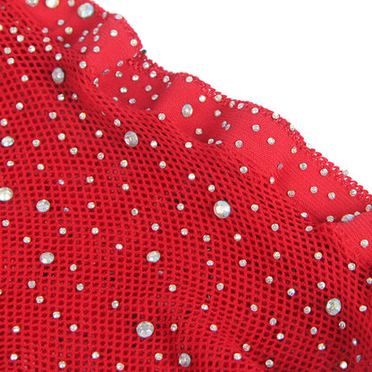 SUBBLIME - 952181 FISHNETTING BODYSTOCKING MED HANSKER OG DIAMANTER RØD EN STØRRELSE