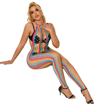 SUBBLIME - 952358 RAINBOW MESH HALTER NECK BODYSTOCKING XS/M