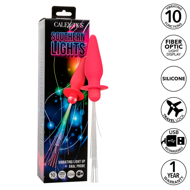 CALEXOTICS - SOUTHERN LIGHT LIGHT UP ANALPLUGG 10 VIBRASJONER SILIKON ROSA