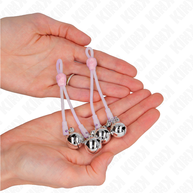KINK - LYSENDE SKALLBRYSTKLEMMER MED RINGKLEMMER, JUSTERBARE ROSA/SØLV