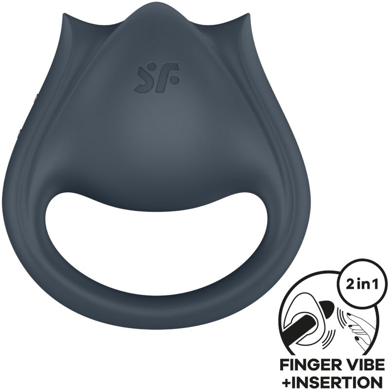 SATISFYER - PERFEKT PAR 2 MULTIVIBRATOR 2-I-1 PENISRING OG FINGERSTIMULATOR GRÅ
