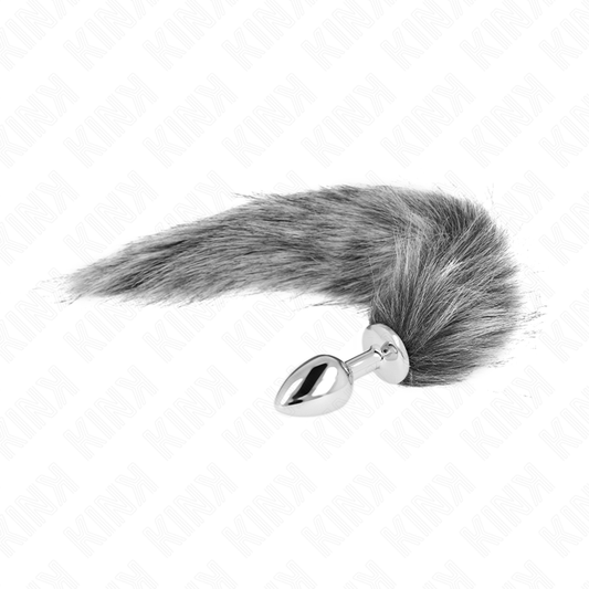 KINK - ANALPLUGG STØRRELSE S 7 X 3 CM MED SYNTETISK HALE 40 CM GRÅ