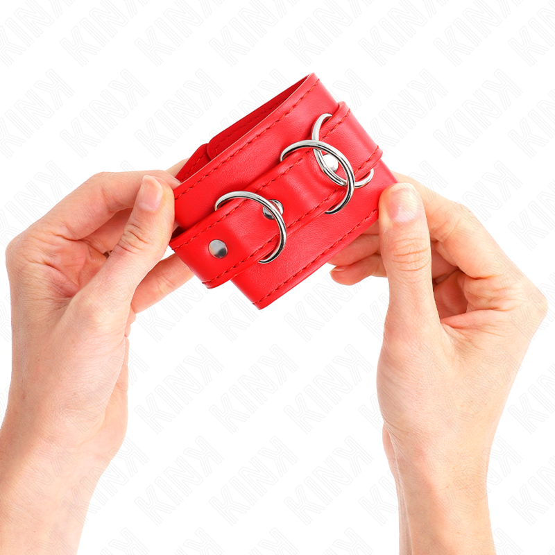 KINK - HÅNDLEDSSTØMMER MED 3 D-RINGER, JUSTERBARE, RØDE, 17,5–25 CM X 6 CM