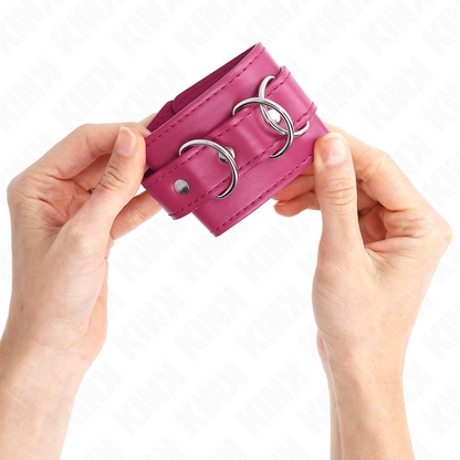 KINK - HÅNDLEDSBEVINGER MED 3 D-RINGER, JUSTERBARE ROSA, 17,5–25 CM X 6 CM