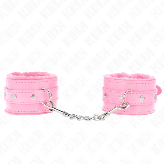 KINK - PREMIUM HÅNDLEDDSBELTER MED PELSFØR, ROSA MED ROSA BELTE, JUSTERBART 17–29 CM X 6 CM