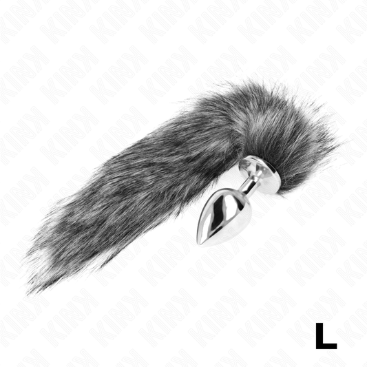 KINK - ANALPLUGG STØRRELSE L 10 X 4 CM MED SYNTETISK HALE 40 CM GRÅ