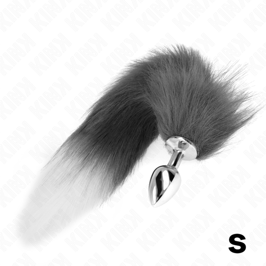 KINK - ANALPLUGG STØRRELSE S 7 X 3 CM MED SYNTETISK HALE 40 CM GRÅ OG HVIT