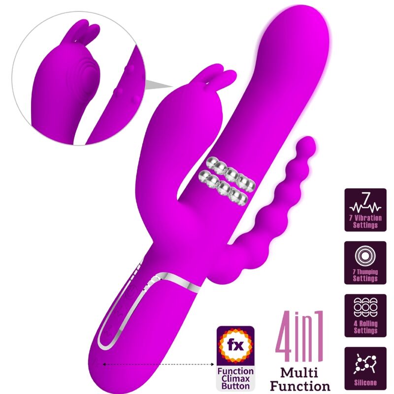 PRETTY LOVE - CAMMY TRIPPELVIBRATOR MULTIFUNKSJON 4-I-1 ROSA