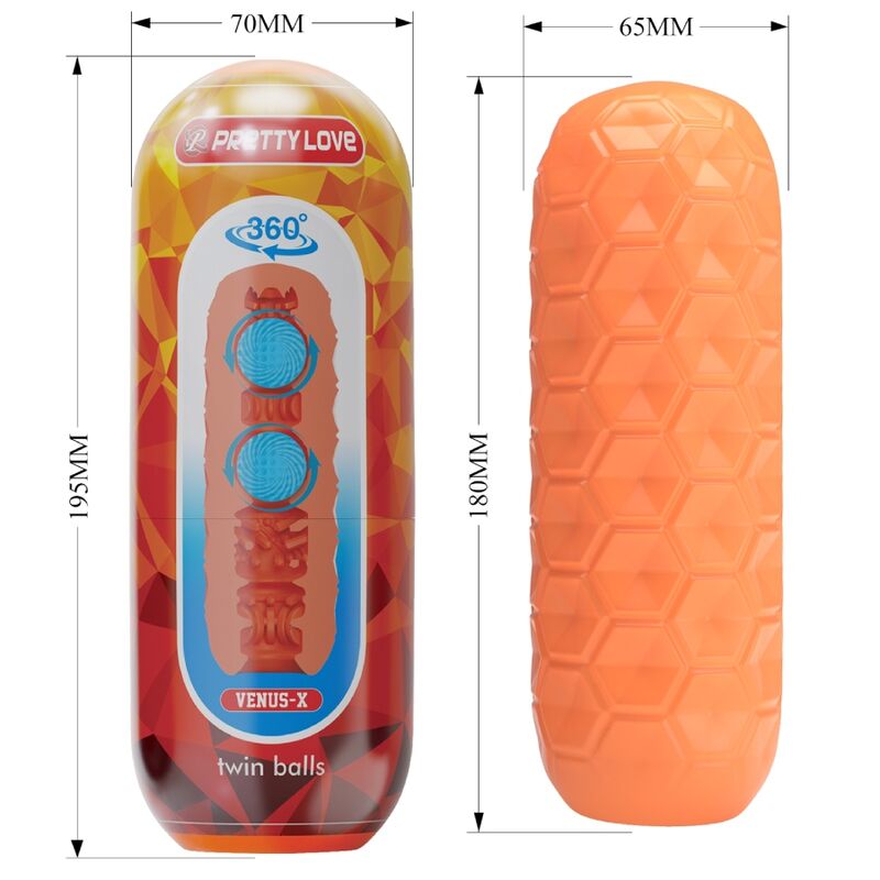 PRETTY LOVE - TWIN BALLS MANNLIG MATURBATOR ORANSJE
