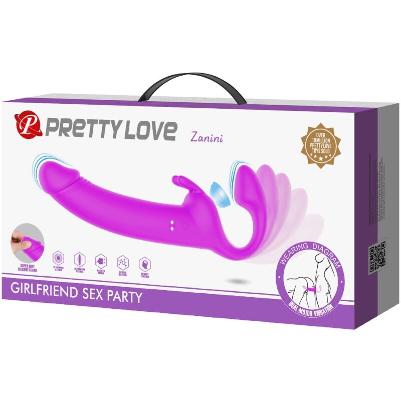 PRETTY LOVE - ZANINI STROPPELØS STRAP-ON 10 VIBRASJONER LILLA