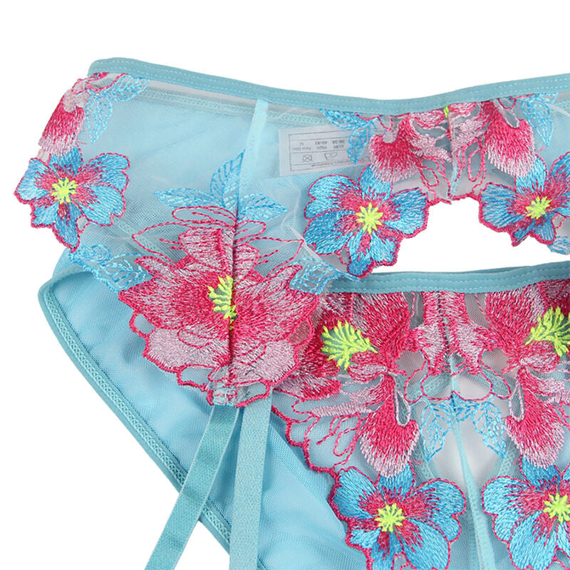 SUBBLIME - 954116 BH + TRUSER MED HÅNDBELTE BLOMSTERDESIGN BLÅ L/XL