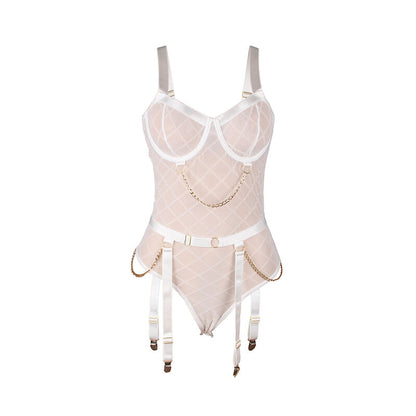 SUBBLIME - 954284 BODY MED KJEDER + HÅNDBELTE HVIT S/M