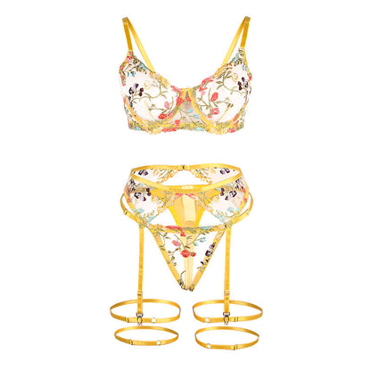 SUBBLIME - 954345 BH + T-SHIRT + HÅNDBELTE MED BLOMSTERDESIGN GUL S/M