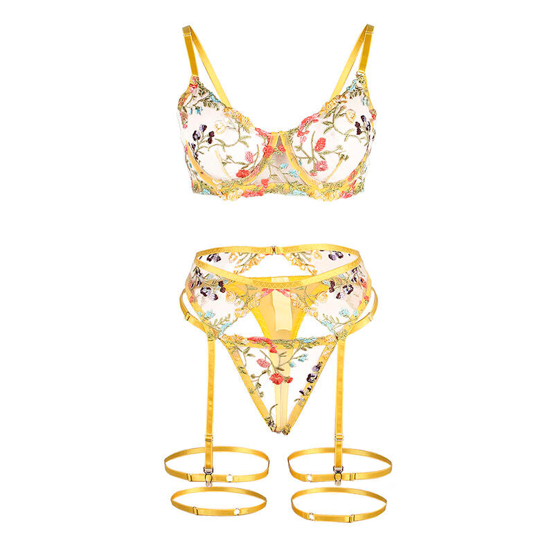 SUBBLIME - 954352 BH + T-SHIRT + HÅNDBELTE MED BLOMSTERDESIGN GUL L/XL