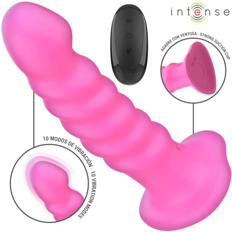 INTENS - CINDY VIBRATOR STØRRELSE L SPIRALDESIGN 10 VIBRASJONER ROSA FJERNKONTROLL